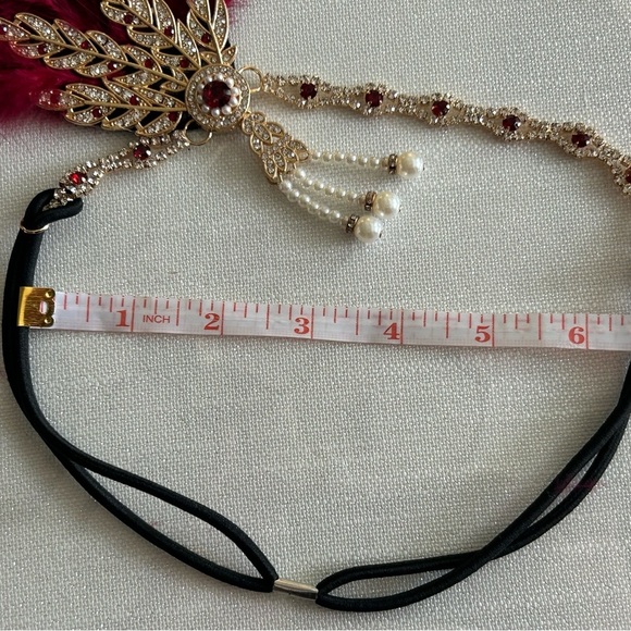 Gatsby Red & Gold Feathered Flapper Hair Fascinator 1920s Accessory - Picture 4 of 4